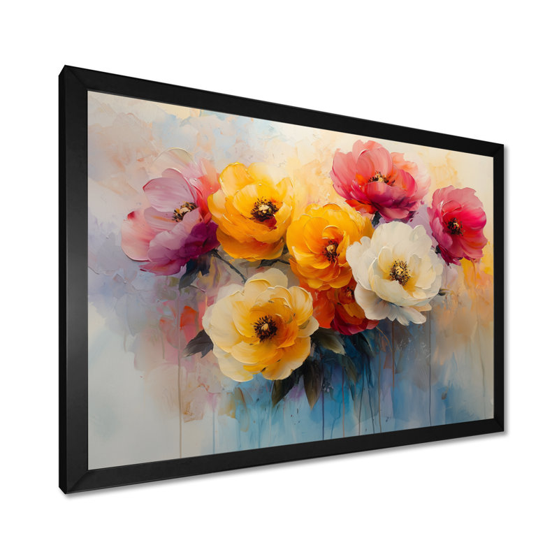 Été pivoines vibrantes jardin III - pivoines, art mural encadré, H 12 po x l 20 po, Cadre simple noir