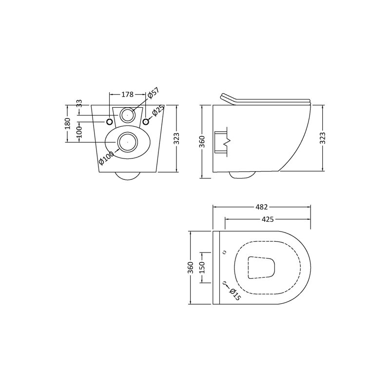 Nuie Freya 0L LPF Elongated Wall Mounted Wall Hung Toilets (Seat Included)