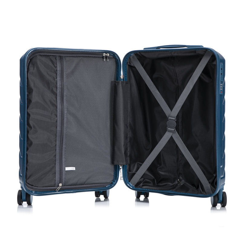 Ensemble de valises rigides en ABS 2 pièces bleu foncé avec étui à cosmétiques 14 pouces et porte-bagage à main 20 pouces