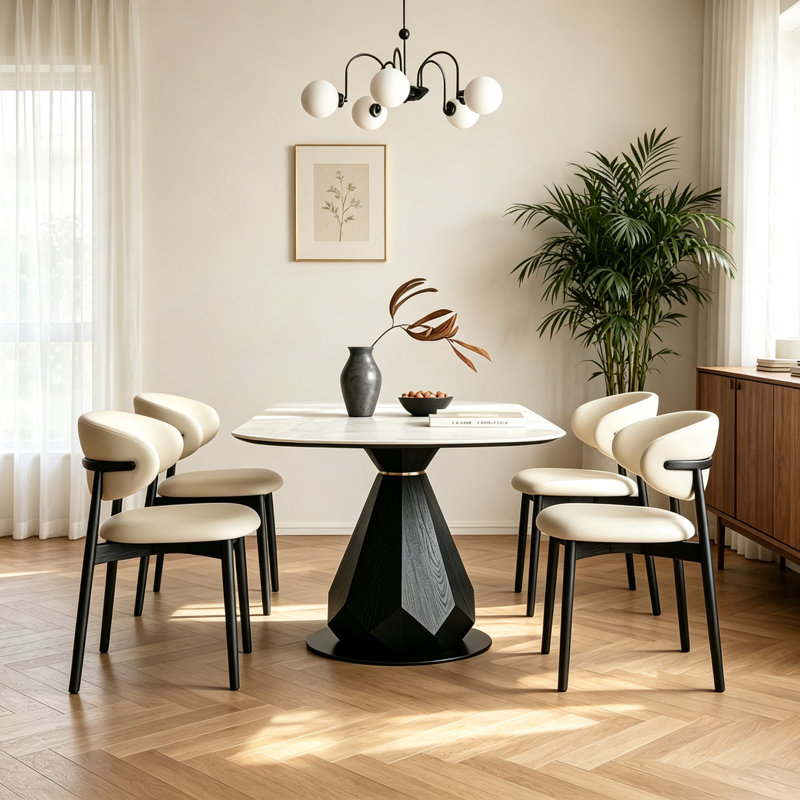 Table de salle à manger rétro et exquise, H 29,5 po x l 63 po x P 31,5 po, Brun et noir