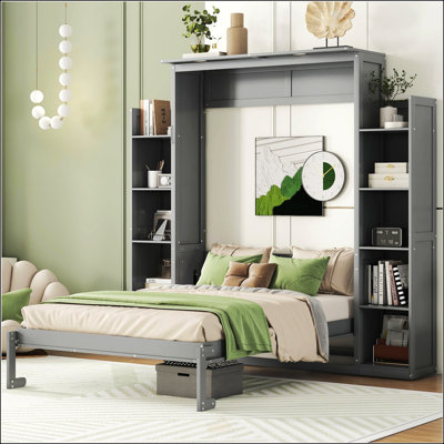 Lit escamotable double avec tablettes et lumières DEL