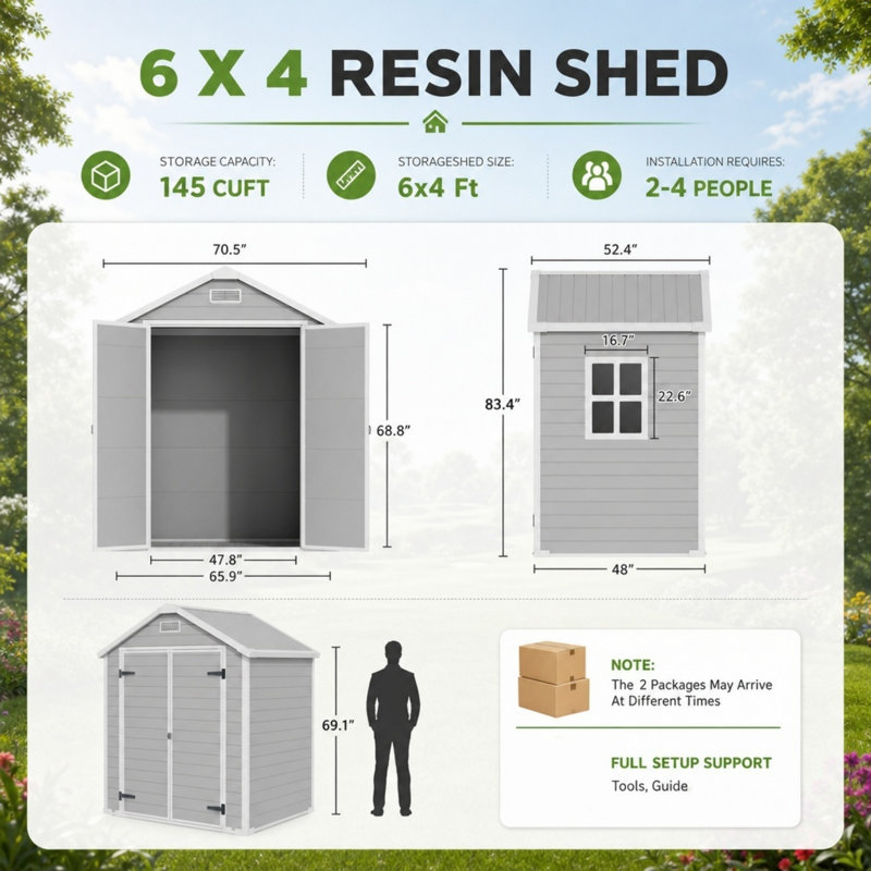 Resin Outdoor Storage Shed with Reinforced Floor, Lockable Door & Vent, All Weather Waterproof Plastic Tool Shed for Backyard Patio Lawn Garden