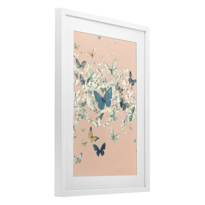 «Cluster of Butterflies over Encadré, impression sous verre» par Petal Prints Design
