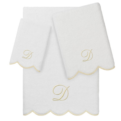  100% Turkish Cotton ADORNIA Scallop 3PC Personalized Towel Set