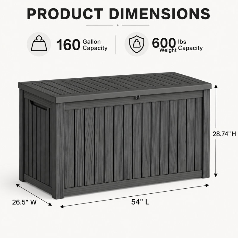 160 Gallon Large Lockable Resin Deck Box, Black