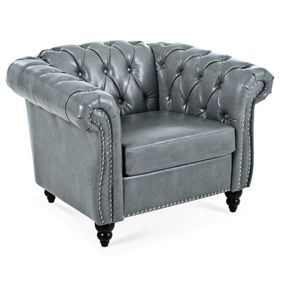 1 Seater For Living Area, Gray Pu Leather, Soft And Supportive, Solid Wood & Plywood Frame, Foam Pocket Spring Seat , Birch Legs, 28.23"h X 38.92"w 32.62"d Room Furniture Design, Material Upholstery,