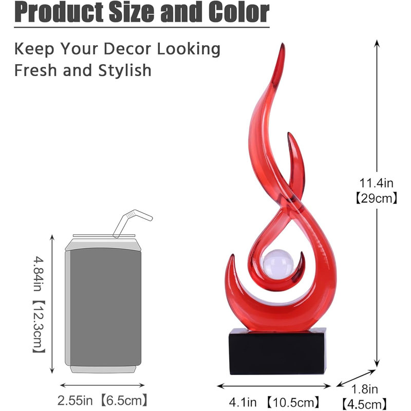 Sculpture moderne en résine abstraite rouge flamme