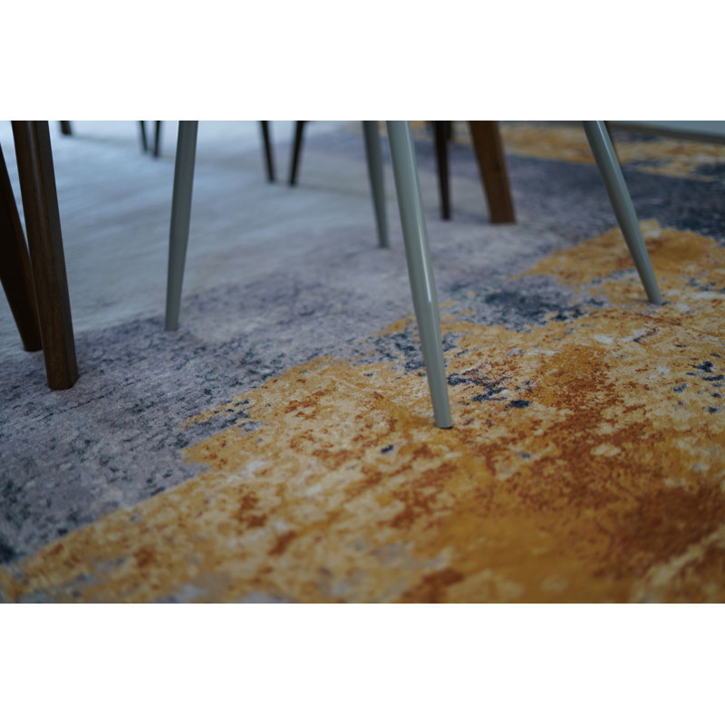 Tapis jaune / gris / blanc, Rectangle 5 pi x 7 pi