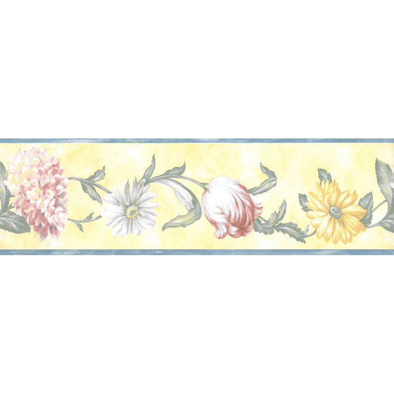 Bordure de papier peint avec fleurs sur vigne Dolcie, Jaune