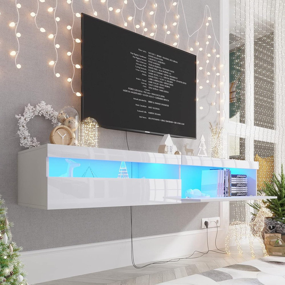 Ivy Bronx Floating TV Stand With Led Lights, 71 Inch Wall Mounted TV ...