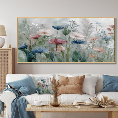 Green Blue Wildflower Meadows - Wildflowers Wall Art, Blue Floral Canvas Print