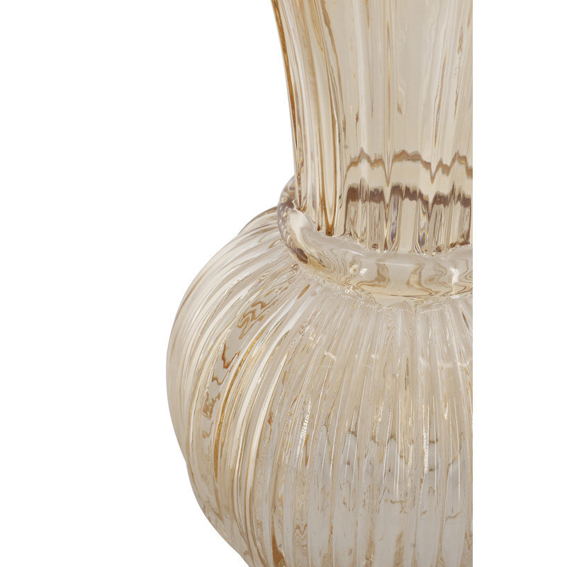 Ensemble de 2 vases décoratifs en verre ambré l 5,1 po x H 9,4 po avec texture nervurée et col évasé, 5.1"x9.4"