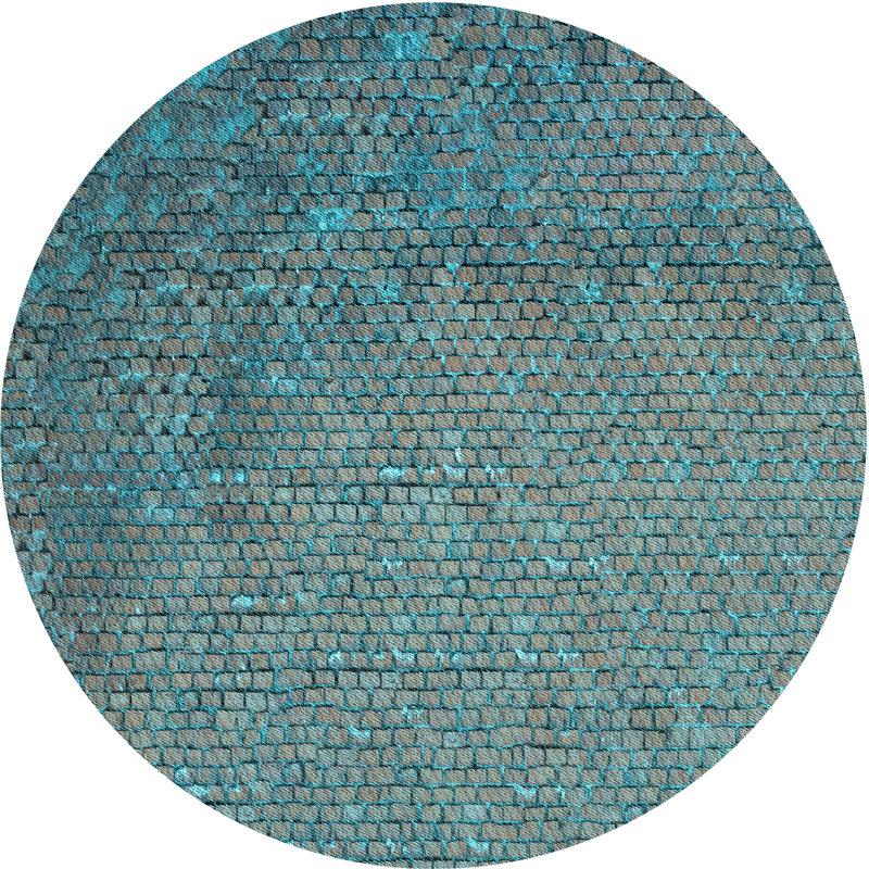 Tapis bleu tissé à la machine, Rond 3 pi