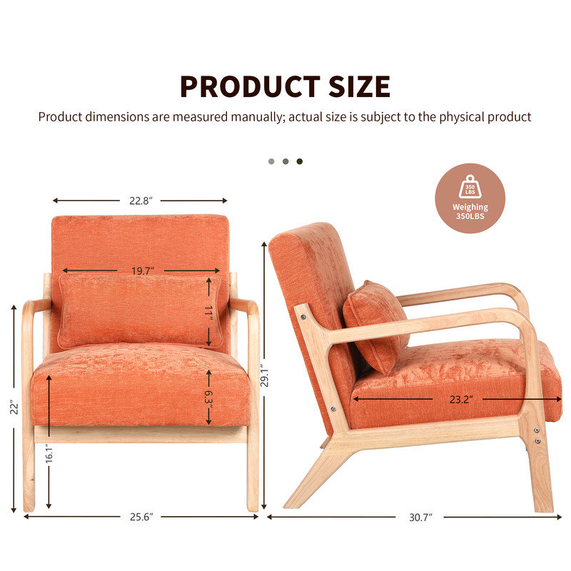 Chaise d'appoint Mid-Century moderne en bois massif avec dossier ergonomique, Orange