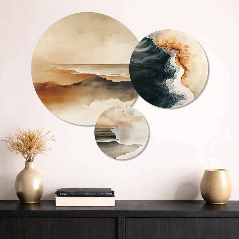 Sable côtier apaisant - art mural en métal à 3 panneaux géométriques