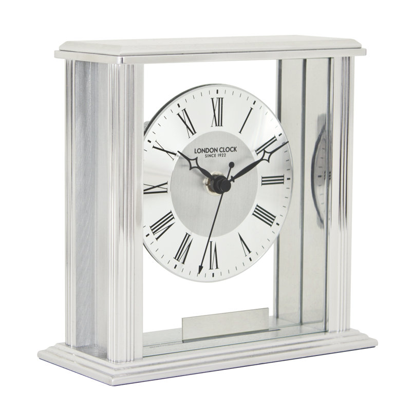 Traditional Analogue Metal Tabletop Clock, Silver