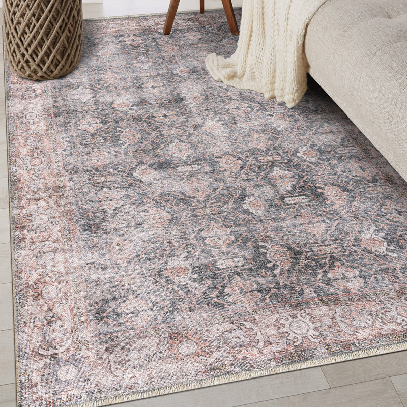 Tapis lavable à la machine d'inspiration rétro, Rectangle 3 pi 4 po x 5 pi