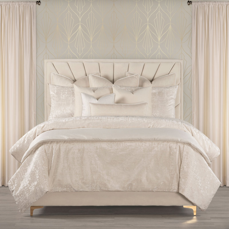 High Society Velvet Duvet Set, Cal King Duvet Cover &Insert +2 Shams + 2 Pillows, Ivory