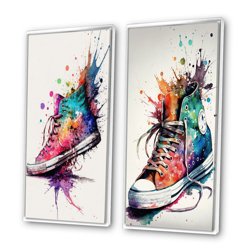 «Multicolor Sneaker Shoe», 2 pièces sur toile, Cadre blanc, H 20 po x l 24 po
