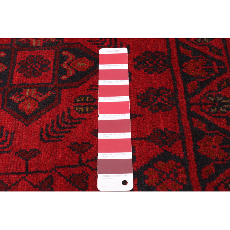 Tapis rouge en laine noué à la main de conception unique 3 pi 3 po x 5 pi 1 po nouvel âge Aiydan
