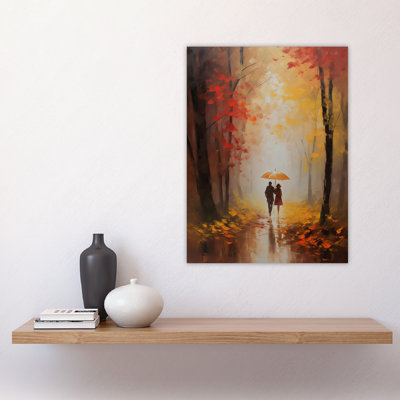 Wall Art Print Romantic Stroll Oil Painting Orange Autumn Forest Landscape Bedroom Art Poster