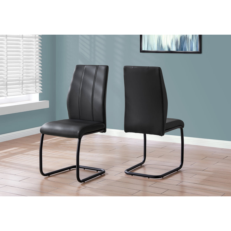 Chaises de salle à manger 2 pièces, rembourrées noires, sièges rembourrés contemporains, base rembourrée en métal, pour la cuisine et l'espace