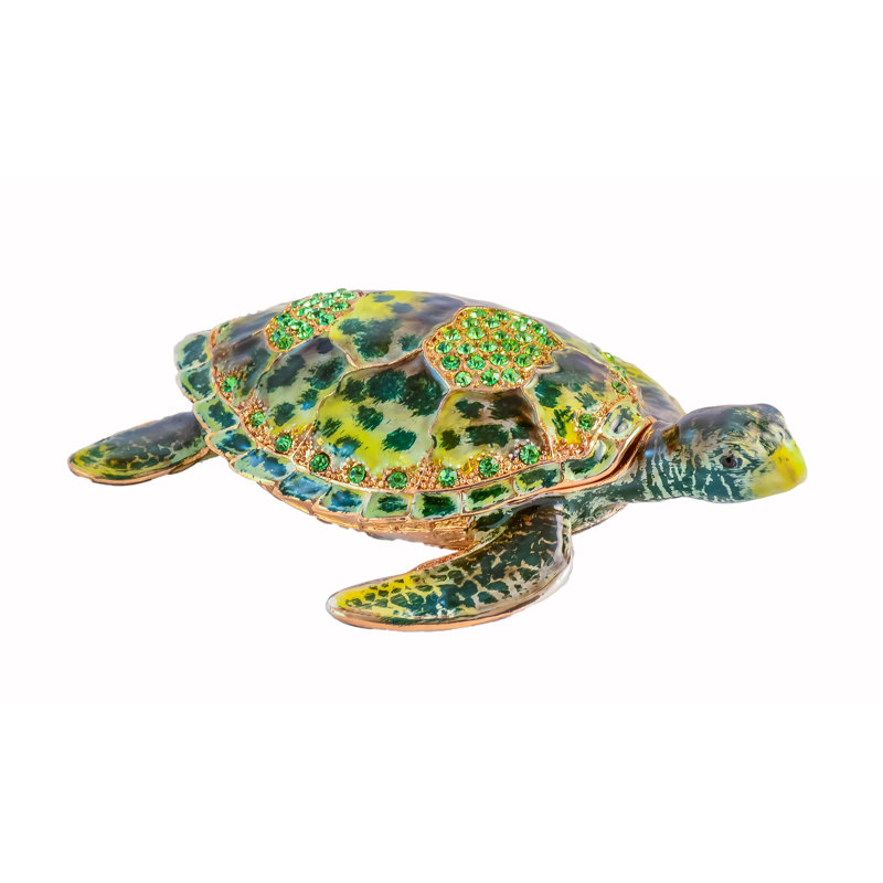 Sandy Turtle Trinket Box with Austrian Crystals