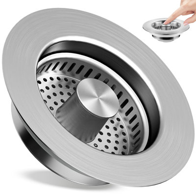 Crépine d'évier de cuisine 3 en 1, bouchon d'évier escamotable en acier inoxydable 304, filtre anti-colmatage convenant à un drain d'évier de cuisine standard américain