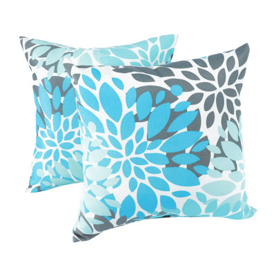 2 Pack Outdoor Pillow Covers ONLY 18x38 Inch, Water-Repellent Decorative Cushion Covers for Patio Furniture, Garden, Porch, Balcony and Outdoor Sofa-Teal and Grey Dahlia
