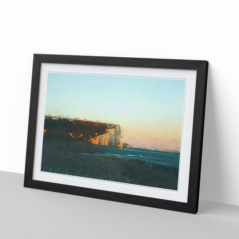 Seven Sisters Cliffs in Eastbourne - Picture Frame Painting Print, Black Framed, 36cm H x 48cm W x 2cm D