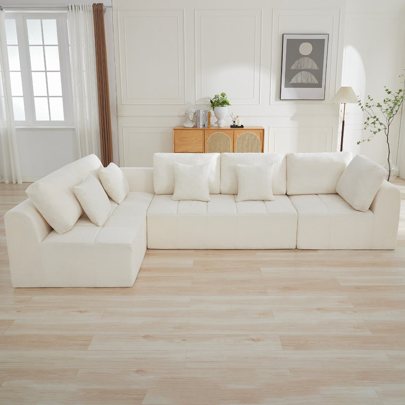 Canapé modulaire en forme de L surdimensionné de 137,9 po Boneless, canapé à nuage compressé modulaire avec mousse à mémoire de forme