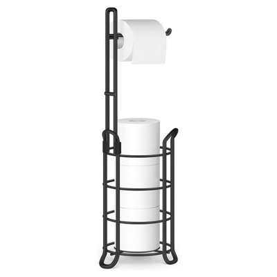 Support et distributeur de papier hygiénique avec rangement à 3 rouleaux, organisateur de salle de bain autoportant en fil métallique, assemblage facile et conception durable