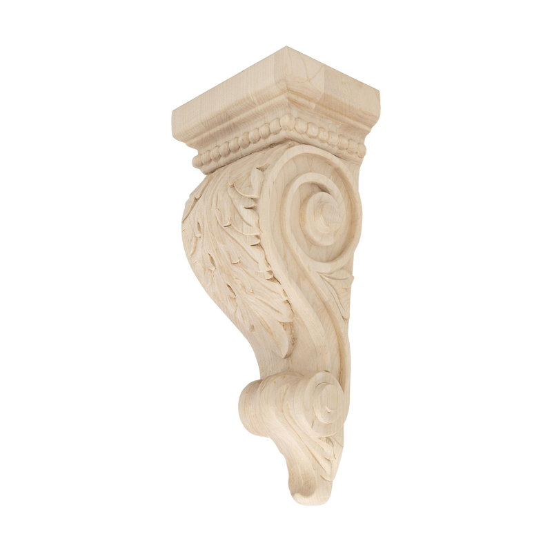 Corbeau sculpté en bois de feuille d'acanthe massif, Aulne, H 12,25 po x l 5,38 po x P 3,8 po