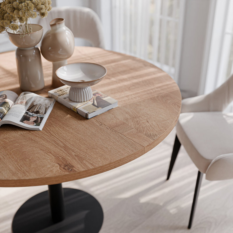 Extendable Round Dining Table, Black, Lefkas Oak