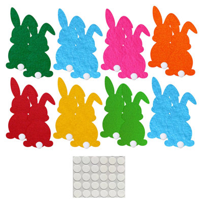 16-Piece Easter Felts Bunny Wall Decals Multi-Color Rabbits Stickers With Foam Adhesive Dots For Festive Holiday Decoration
