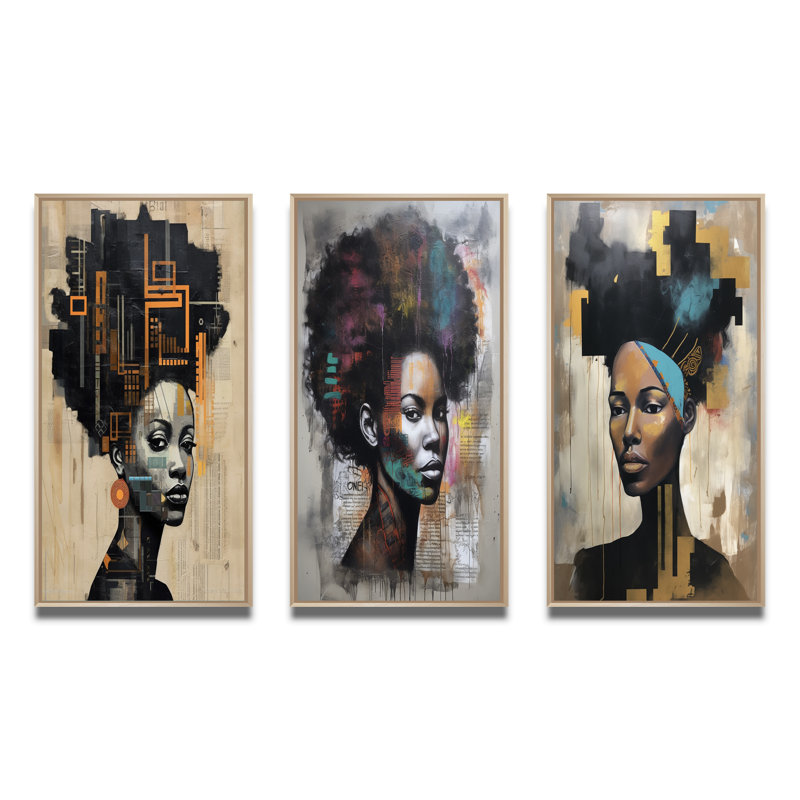 «Urban Queen Contemporary African», 3 pièces, H 32 po x l 48 po, Cadre naturel flottant