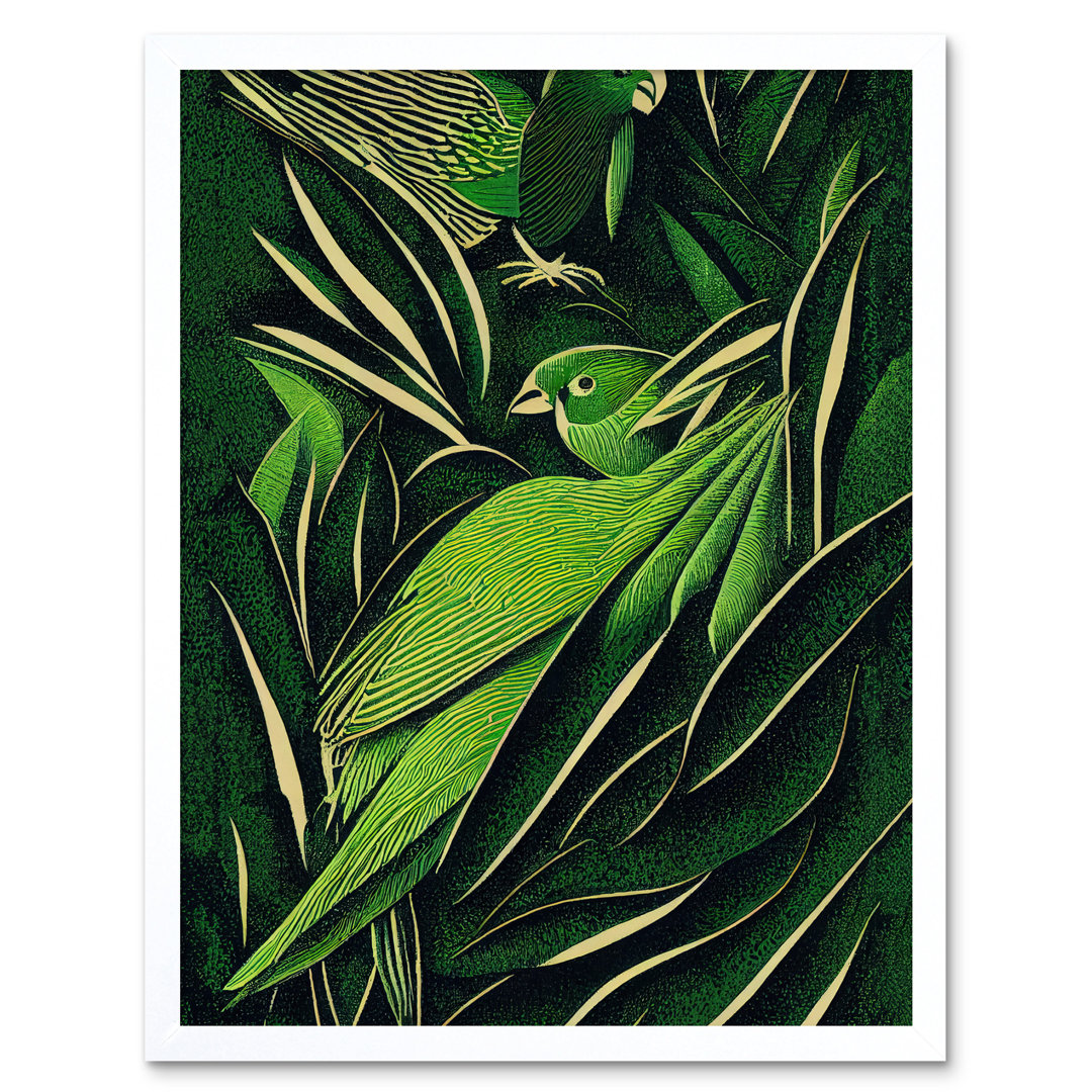 Vintage Retro Abstract Jungle Leaves Parrots - Print