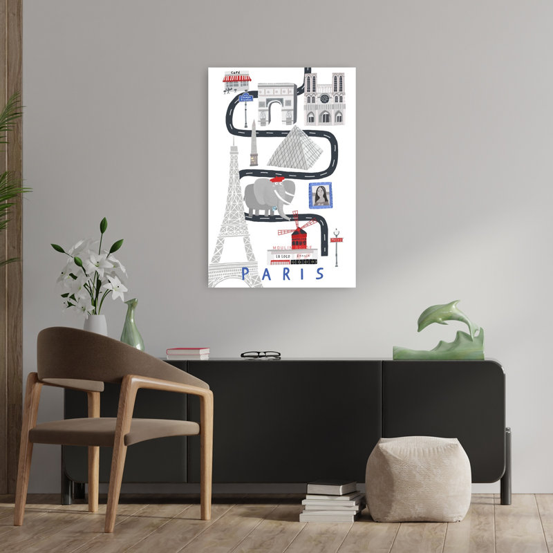 Whimsical Paris Landmarks Abstract Elephant City Architecture Wall Art Print 1 Piece Wrapped Canvas Wall Art