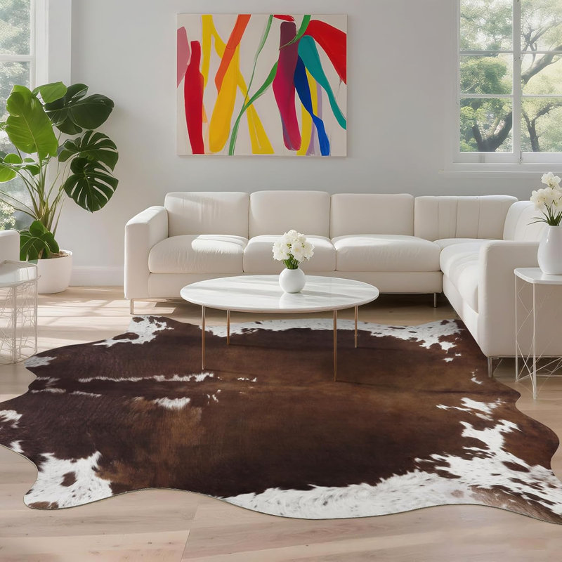 Tapis imprimé animal de l'Ouest avec texture de peau de vache imitation, Nouveauté 6 pi 2 po x 7 pi