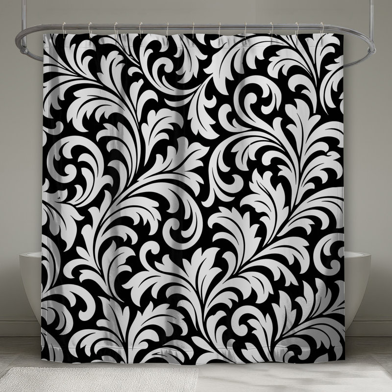 Rideau de douche noir et blanc damassé très long, 70in W x 84in H