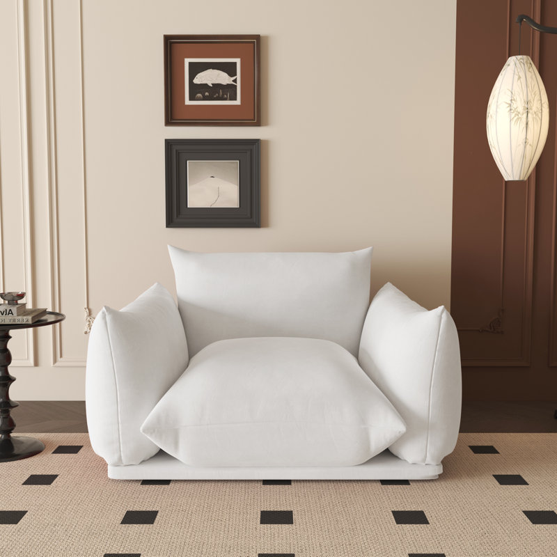 Fauteuil simple Cath Kofi en tissu d'ameublement en chenille moderne Broxton, Chenille blanche