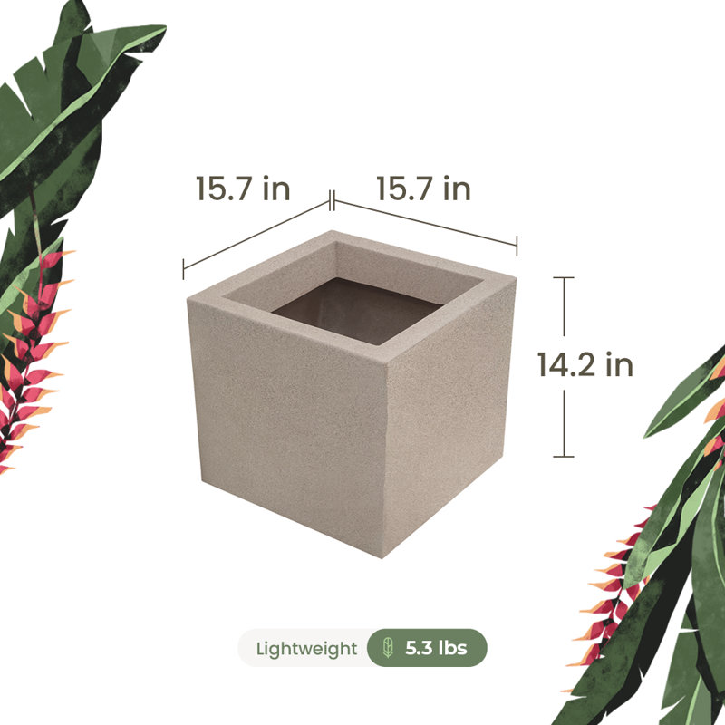Wandie Green Polyethylene Pot Planter, Sand, 14.2" H x 15.7" W x 15.7" D
