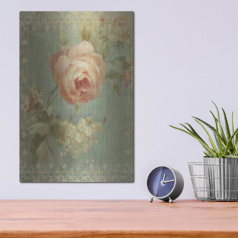 Art mural en métal «Rose On Sage» par Danhui Nai, H 16 po x l 12 po