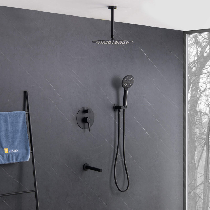 Dual Function Complete Shower System with Rough in-Valve, Matte Black
