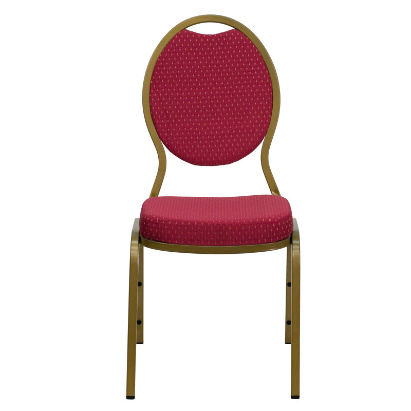 Elegant Teardrop Back Stacking Banquet Chair in Burgundy with Gold Metal Frame