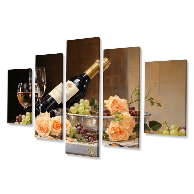 Célébration du vin blanc I 5 pièces, Wrapped Canvas
