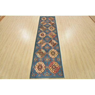 Tapis oriental en laine noué à la main 2 pi 8 po x 9 pi 4 po Kazak
