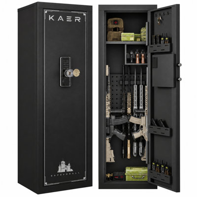 KAER 12-Gun Modular Steel Gun Cabinet with Biometric Keypad Lock, Adjustable Rifle Rack & Door Storage, Assembly Required