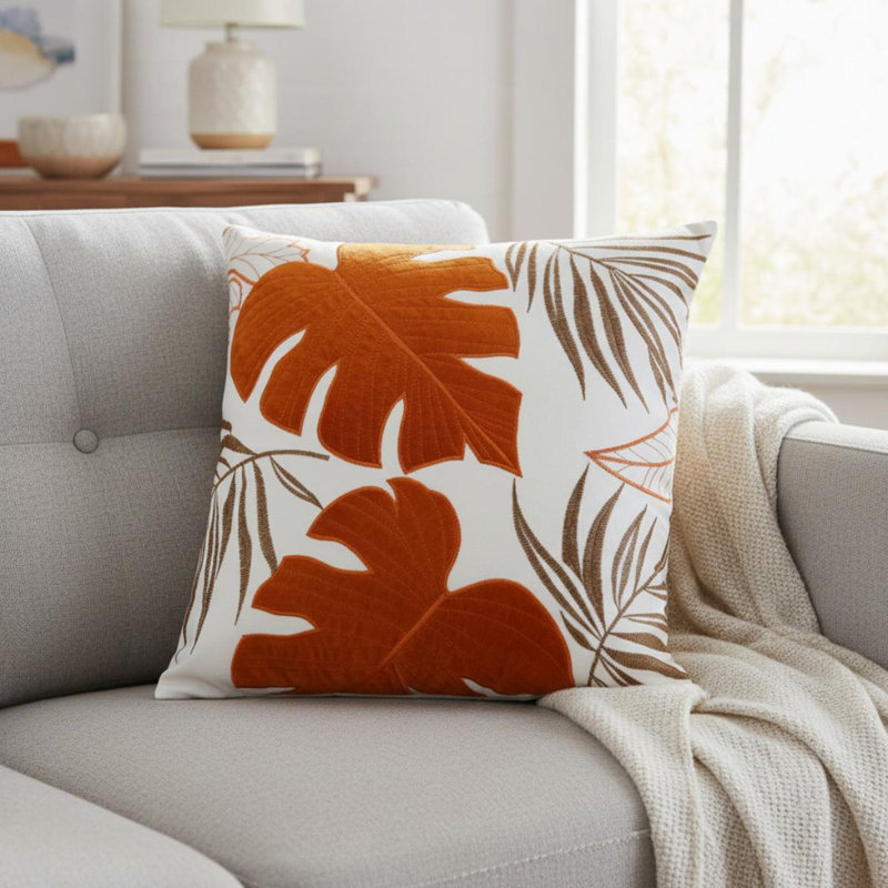 Ensemble de 2 coussins décoratifs à motif de feuilles, ambiance automnale, Green, 2