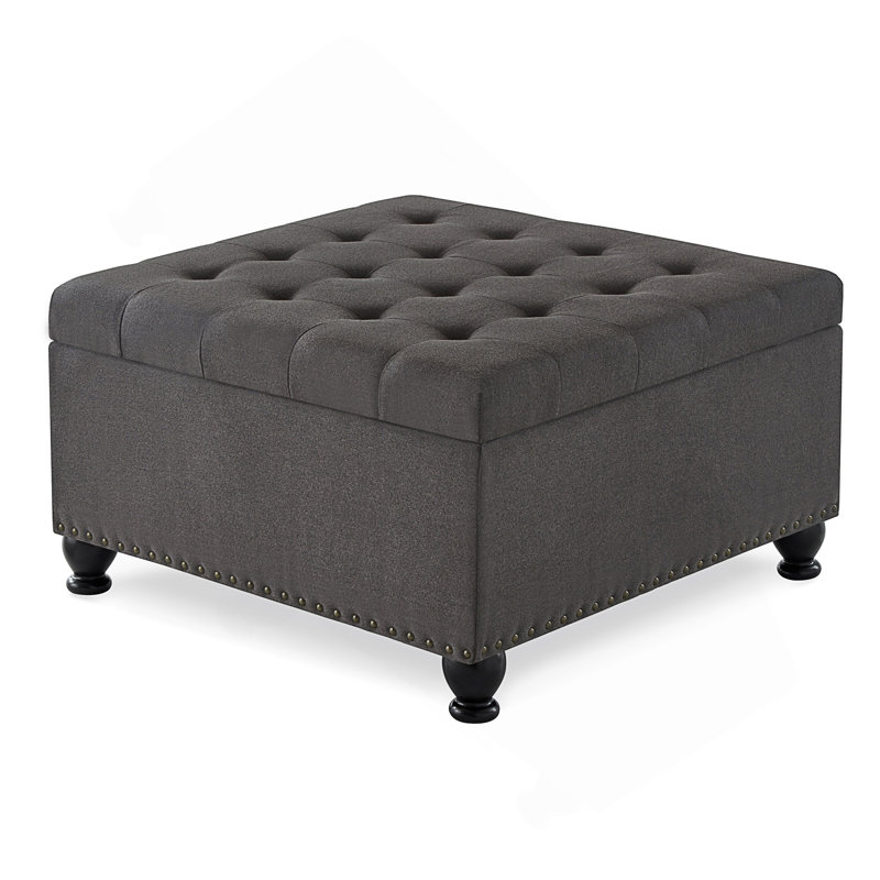 Ottoman-2.29 Upholstered Ottoman, Dark Gray Linen